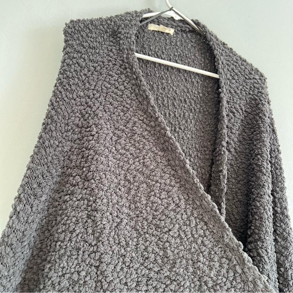 Umgee Womens Open Front Cardigan Gray Sz XL Popcorn Dolman Sleeve Pocket Boho - Picture 4 of 11